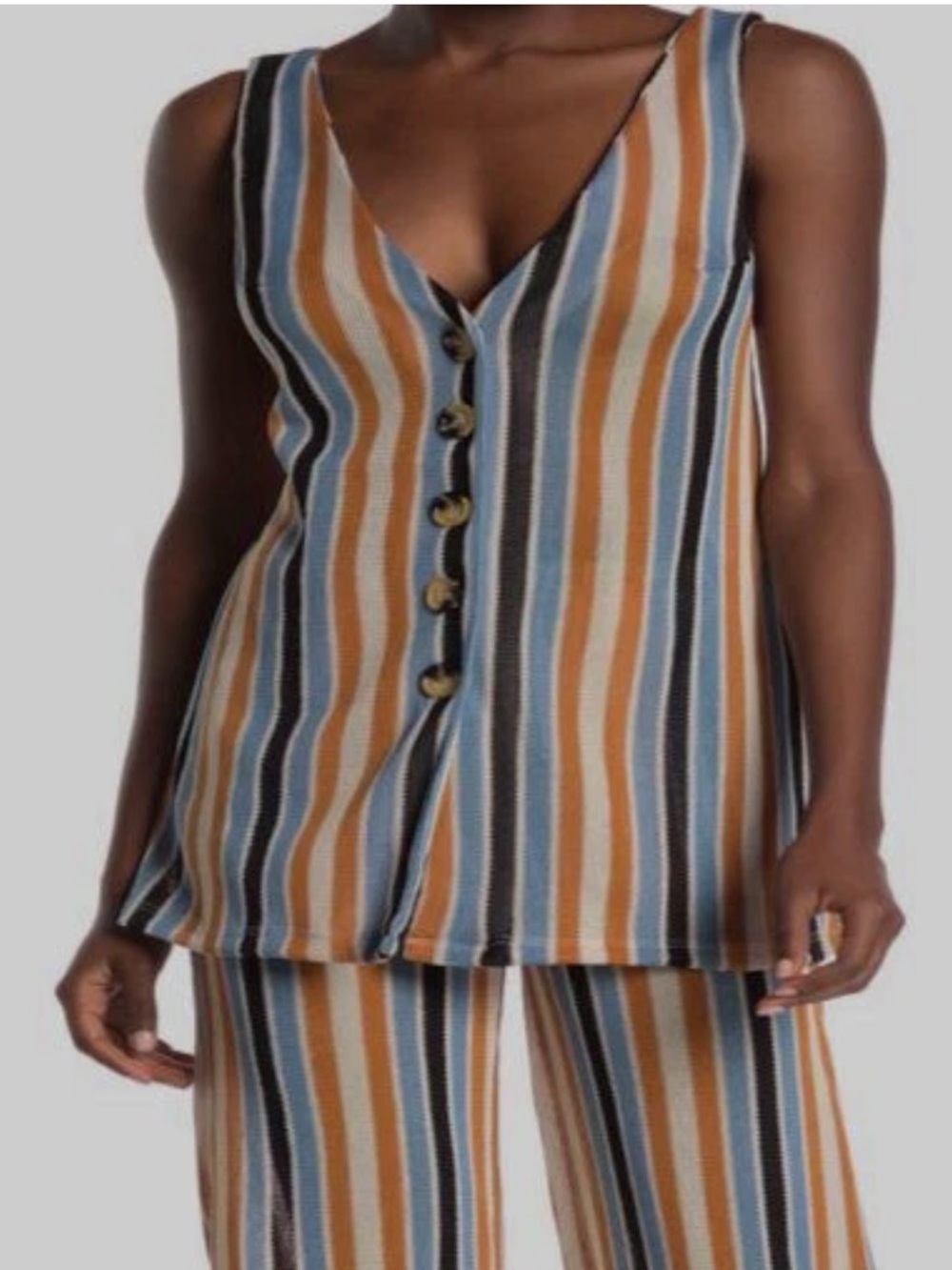 Free people striped V-Neck Button Front Tank and wide leg pants set